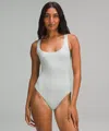 Lululemon Wundermost Ultra-soft Nulu Square-neck Sleeveless Bikini Bodysuit In Silver