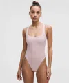 Lululemon Wundermost Bodysuit - Ultra-soft Nulu Square-neck Sleeveless Bodysuit In Pink