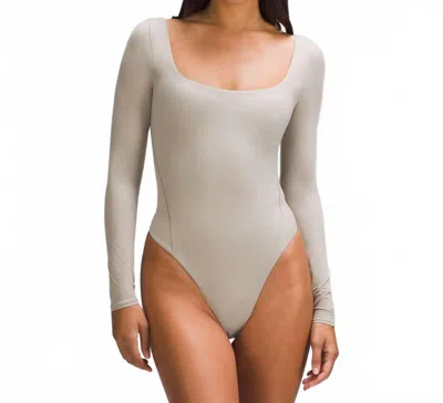 Lululemon Wundermost Ultra-soft Nulu Square-neck Long-sleeve Bodysuit In River Stone In Gray