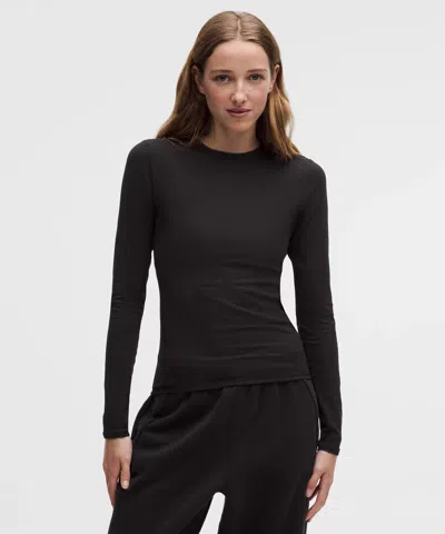 Lululemon Wundermost Ultra-soft Ribbed Nulu Crewneck Long-sleeve Shirt In Black