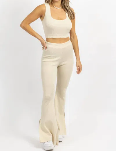 Lulunico Stretch Slit Flare Pant Set In Cream In White