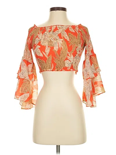 Pre-owned Lulus 3/4 Sleeve Blouse In Orange