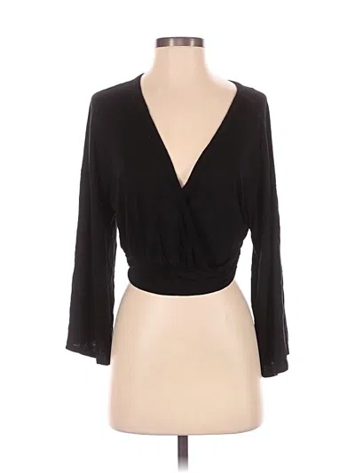 Pre-owned Lulus 3/4 Sleeve Top Black Plunge Neckline Tops