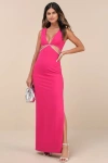 Lulus A-list Beauty Hot Pink Rhinestone Cutout Maxi Dress In Hot Pink