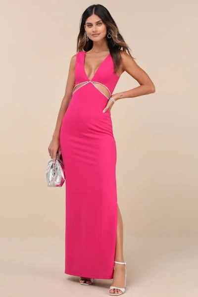 Lulus A-list Beauty Hot Pink Rhinestone Cutout Maxi Dress