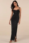 Lulus A-list Mentality Black Rhinestone Bustier Maxi Dress In Black