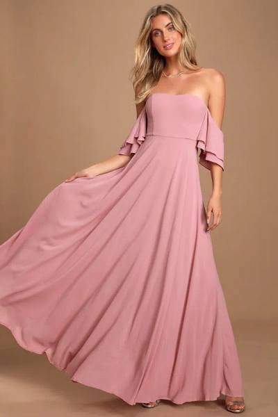 Lulus Abbington Dusty Lavender Off-the-shoulder Maxi Dress In Pink