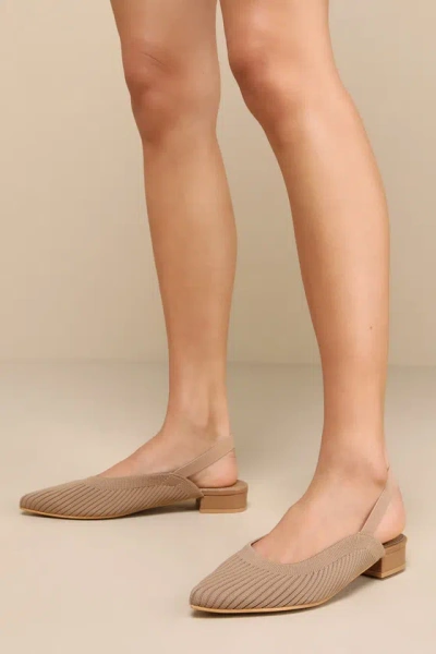 Lulus Abner Latte Ribbed Knit Pointed-toe Slingback Flats In Brown