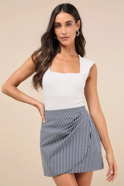 Lulus Absolutely Posh Navy Striped Faux-wrap Mini Skirt