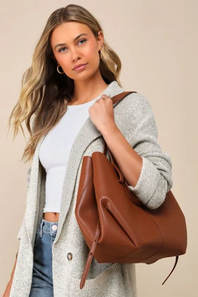 Lulus Absolutely Quintessential Brown Vegan Leather Tote Bag