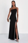 Lulus Absolutely Sensational Black Rhinestone One-shoulder Maxi Dress In Black