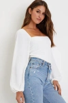 Lulus Abundance Of Love White Textured Long Sleeve Tie-back Bodysuit In White