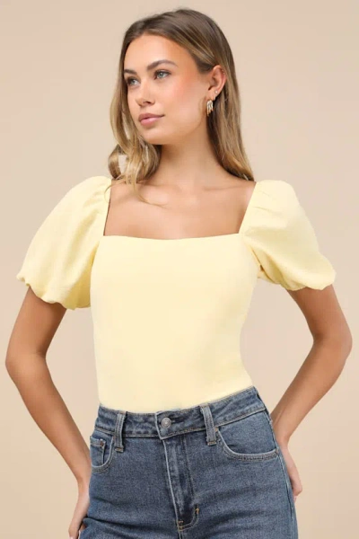 Lulus Abundance Of Love Yellow Textured Puff Sleeve Tie-back Bodysuit