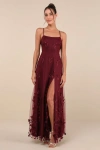 Lulus Abundant Charm Burgundy 3d Floral Applique Maxi Dress In Burgundy
