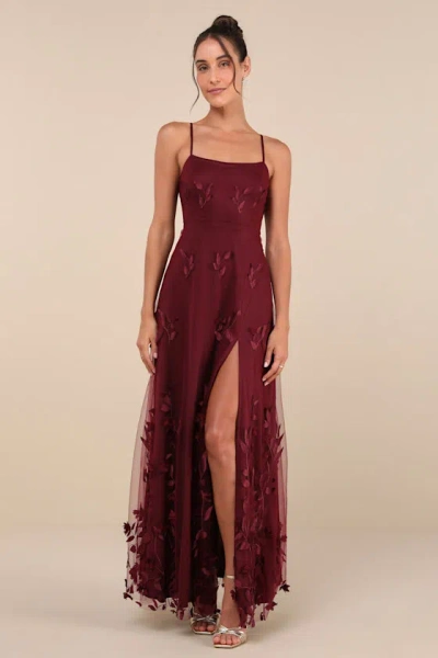 Lulus Abundant Charm Burgundy 3d Floral Applique Maxi Dress