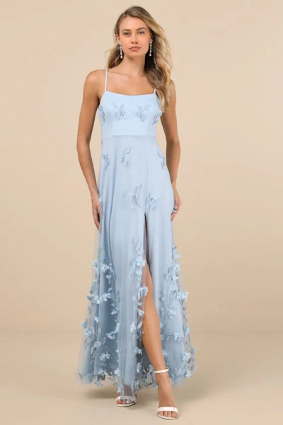 Lulus Abundant Charm Light Blue 3d Floral Applique Maxi Dress