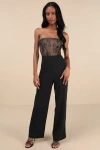 Lulus Adannaya Black Lace Strapless Bustier Jumpsuit In Black
