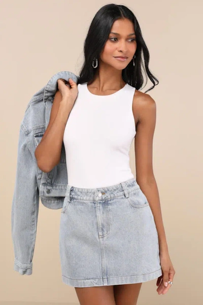 Lulus Adaya Light Wash Denim High-rise Micro Mini Skirt In Blue