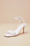 Lulus Addia White Satin Beaded Fringe High Heel Sandals In White