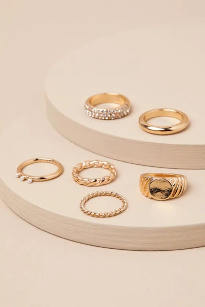 Lulus Additional Glamour Gold Six-piece Ring Set