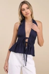 Lulus Adelita Navy Tie-front Halter Peplum Top