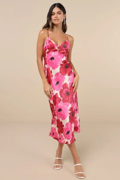 Lulus Adina White Multi Floral Sleeveless Slip Midi Dress