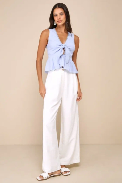 Lulus Admirable Cutie Light Blue Tie-front Ruffled Sleeveless Top