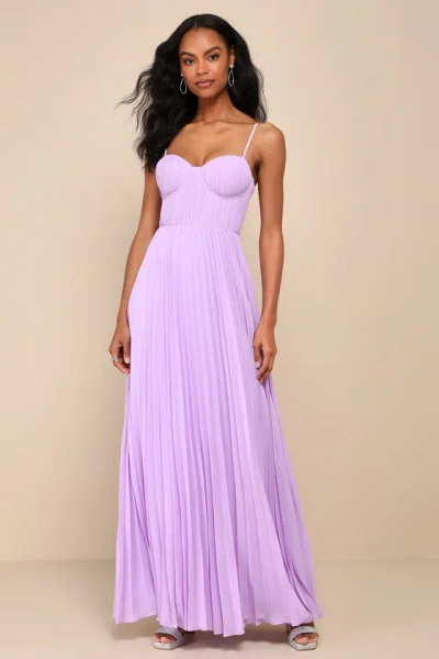 Lulus Admirable Elegance Lavender Pleated Bustier Maxi Dress In Purple