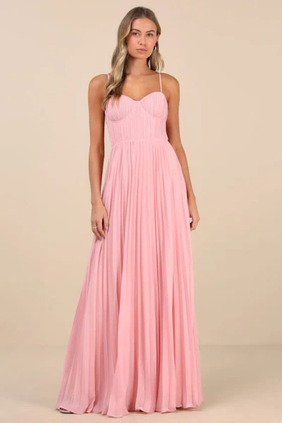Lulus Admirable Elegance Light Pink Pleated Bustier Maxi Dress