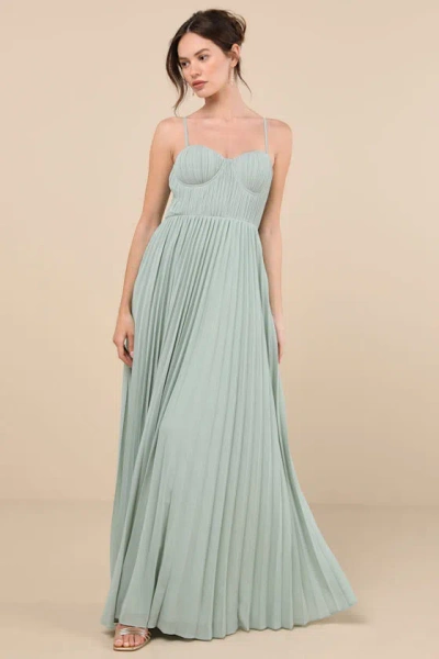 Lulus Admirable Elegance Sage Green Pleated Bustier Maxi Dress