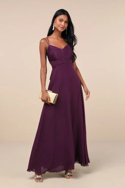 Lulus Admirable Grace Dark Plum Chiffon Pleated Maxi Dress In Purple