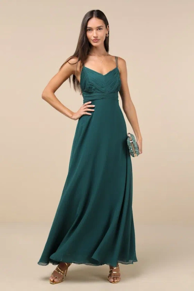 Lulus Admirable Grace Emerald Green Chiffon Pleated Maxi Dress