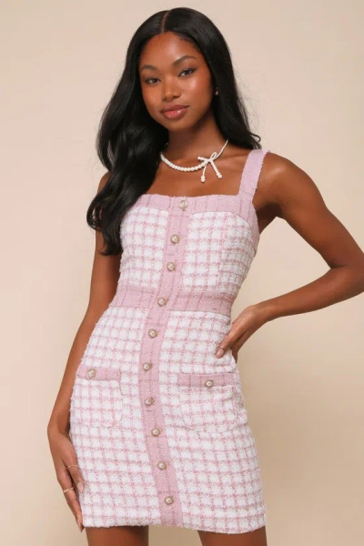 Lulus Admirable Impression Pink And White Tweed Textured Mini Dress