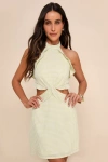 Lulus Admirable Muse Green And White Gingham Ruffled Cutout Mini Dress In Green And White