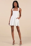 Lulus Admirably Chic White Satin Lace-up Mini Dress With Pockets