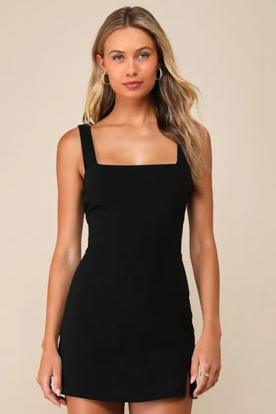 Lulus Admiring Cutie Black Square Neck Cutout Twist-back Skort Romper