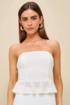 LULUS ADORABLE CHARACTER CREAM TEXTURED STRAPLESS TIE-BACK TOP