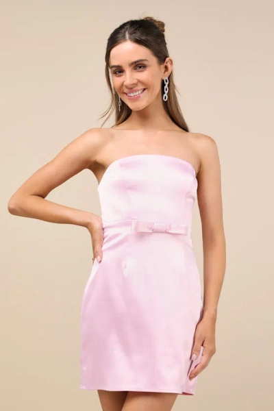 Lulus Adorable Chicness Light Pink Satin Strapless Bow Mini Dress
