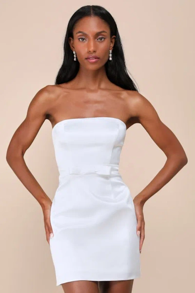 Lulus Adorable Chicness White Satin Strapless Bow Mini Dress
