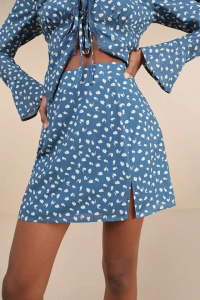 Lulus Adorable Composure Blue Floral Mini Skirt