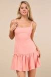 Lulus Adorable Concept Peach Lace-up Backless Drop Waist Mini Dress In Peach