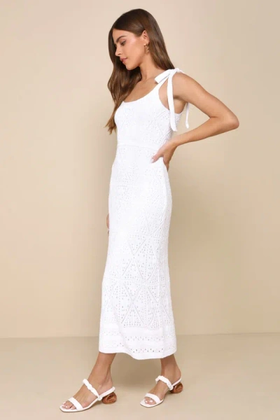 Lulus Adorable Darling White Crochet Tie-strap Midi Dress