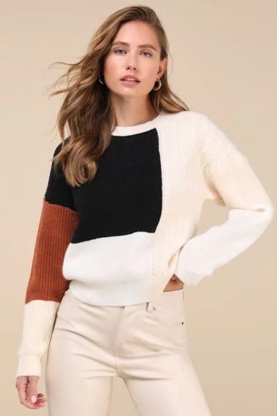 Lulus Adorable Expression Black Multi Color Block Cable Knit Sweater