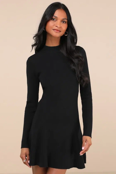 Lulus Adorable Intentions Black Mock Neck A-line Mini Sweater Dress