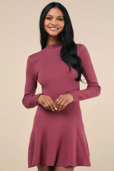 Lulus Adorable Intentions Mauve Mock Neck A-line Mini Sweater Dress