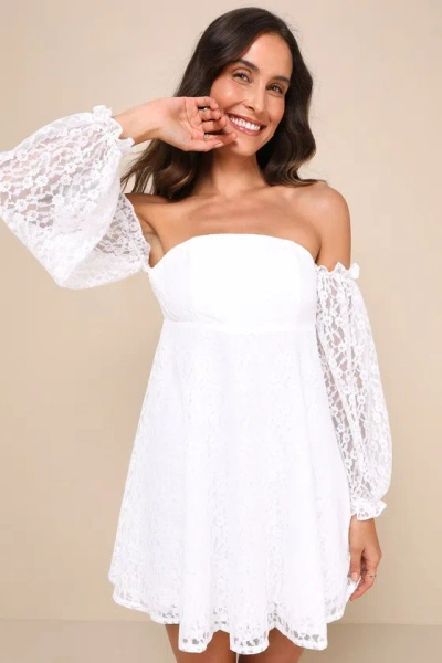 Lulus Adorable Muse White Lace Long Sleeve Off-the-shoulder Mini Dress