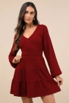 Lulus Adorable Option Wine Red Long Sleeve Mini Sweater Dress In Wine Red