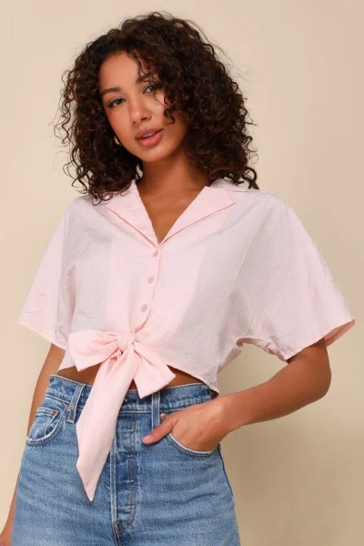 Lulus Adorable Performance Light Pink Crinkled Tie-front Button-up Top