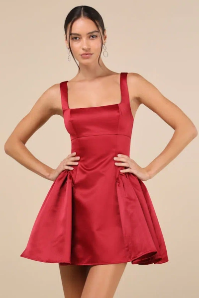 Lulus Adorable Promise Wine Red Satin Sleeveless Mini Dress