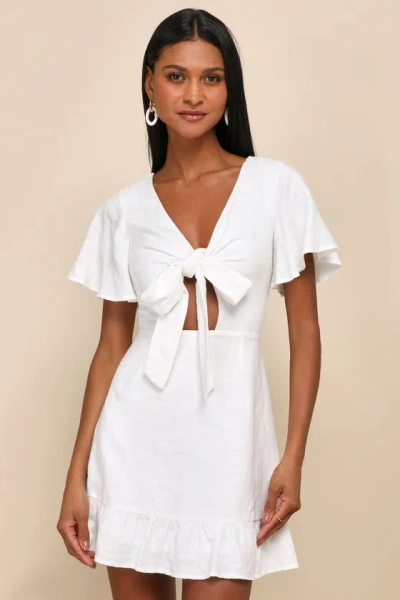 Lulus Adorable Sensibility White Cutout Tie-front Ruffled Mini Dress